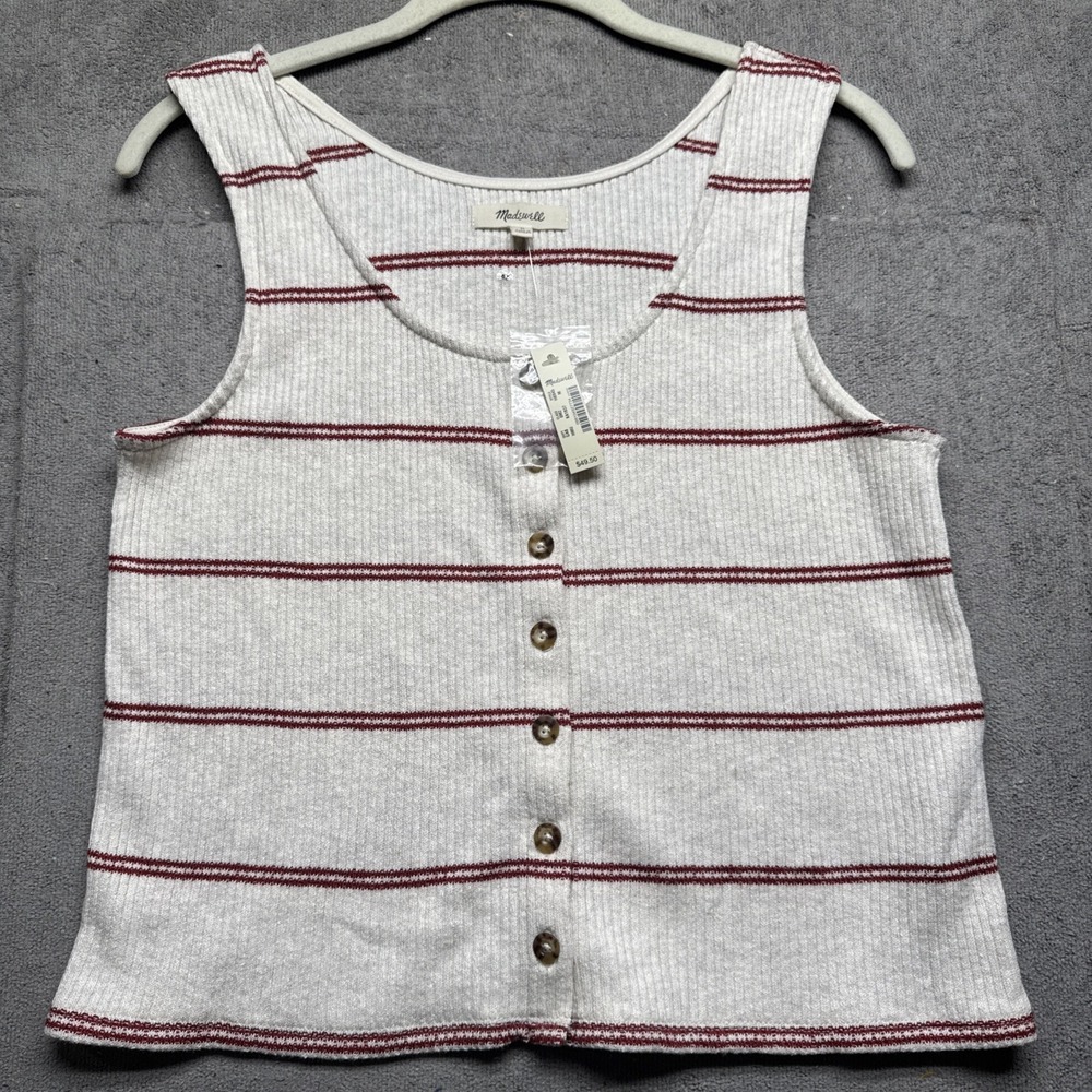 Madewell Womens Striped Button Front Tank Top Ivory Red Coastal Casual Medium
